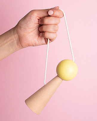 Nobodinoz Ice-Cream Bilboquet, Yellow - Place the Scoop on the Corner! Traditional Toys