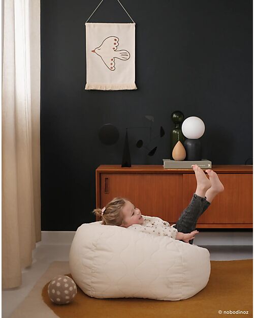 Nobodinoz Landscape Quilted Beanbag - Natural - Diameter 65 x 35 cm Pouf