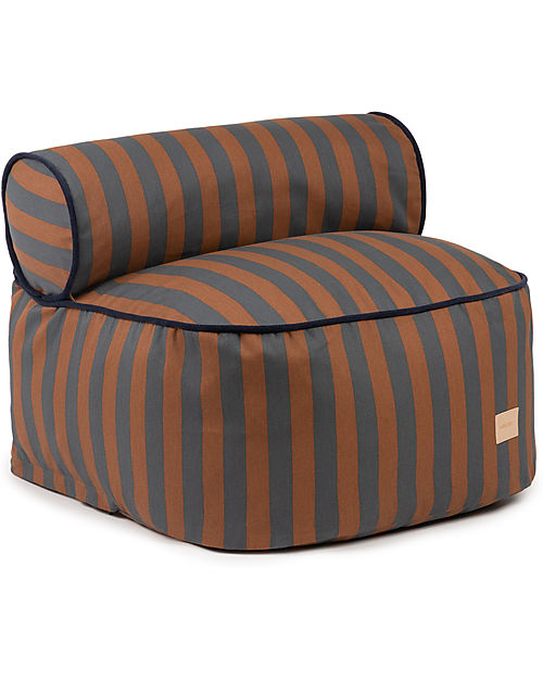 Nobodinoz Majestic Beanbag - Blue Brown Stripes/Taupe - 50x50x25 cm - Organic Cotton Pouf