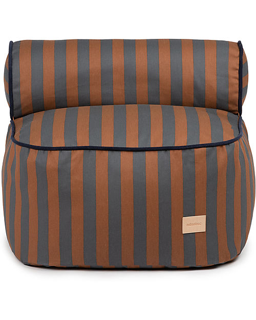 Nobodinoz Majestic Beanbag - Blue Brown Stripes/Taupe - 50x50x25 cm - Organic Cotton Pouf