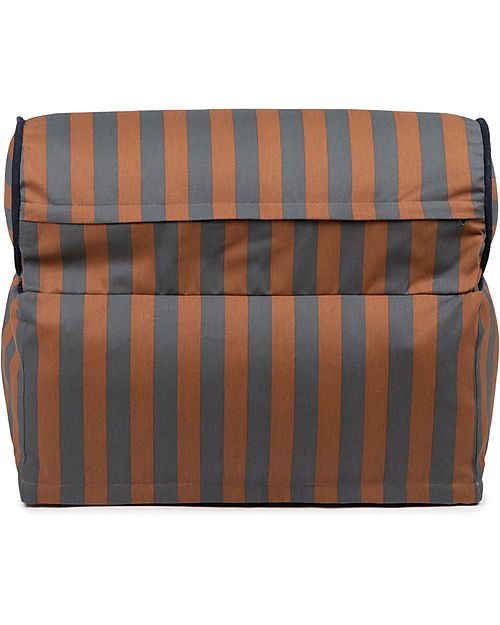 Nobodinoz Majestic Beanbag - Blue Brown Stripes/Taupe - 50x50x25 cm - Organic Cotton Pouf