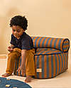 Nobodinoz Majestic Beanbag - Blue Brown Stripes/Taupe - 50x50x25 cm - Organic Cotton Pouf