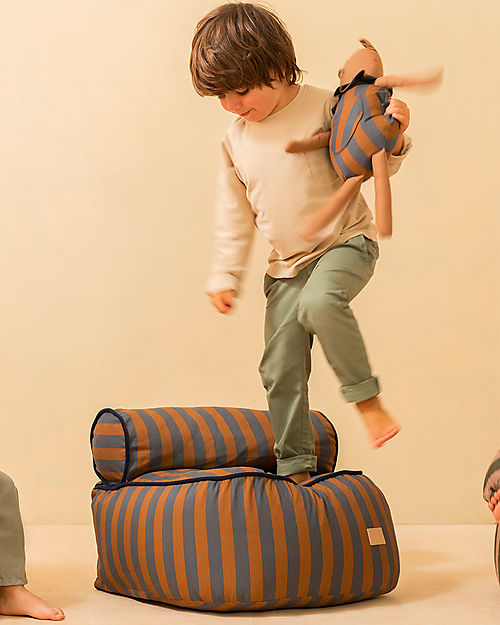 Nobodinoz Majestic Beanbag Blue Brown Stripes/Taupe 50x50x25