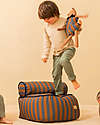 Nobodinoz Majestic Beanbag - Blue Brown Stripes/Taupe - 50x50x25 cm - Organic Cotton Pouf