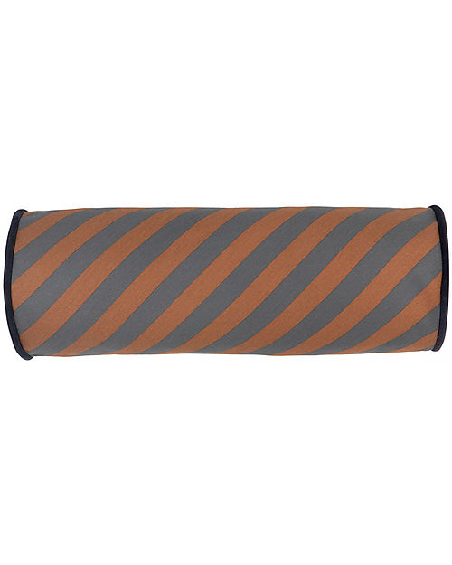 Nobodinoz Majestic Cylindric Cushion - Blue Brown Stripes - 50x18 cm - Organic Cotton Cushions