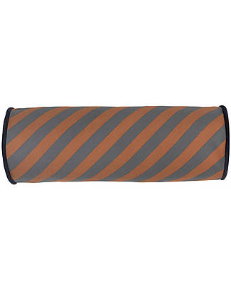 Nobodinoz Majestic Cylindric Cushion - Blue Brown Stripes - 50x18 cm - Organic Cotton Cushions
