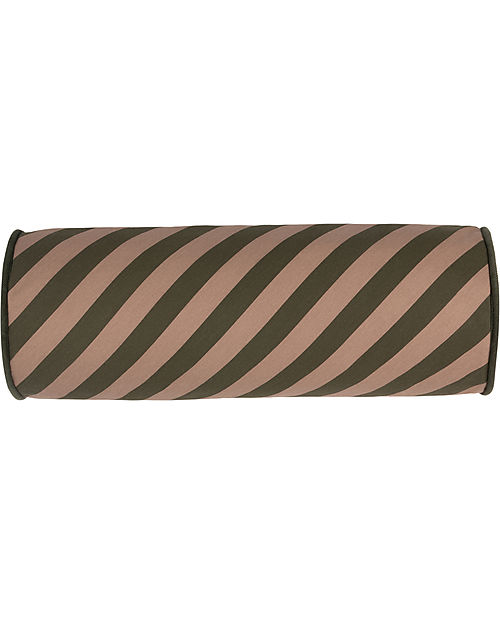 Nobodinoz Majestic Cylindric Cushion - Green Taupe Stripes - 50x18 cm - Organic Cotton Cushions