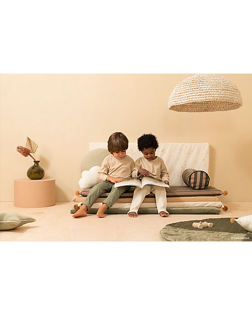 Nobodinoz Majestic Cylindric Cushion - Green Taupe Stripes - 50x18 cm - Organic Cotton Cushions