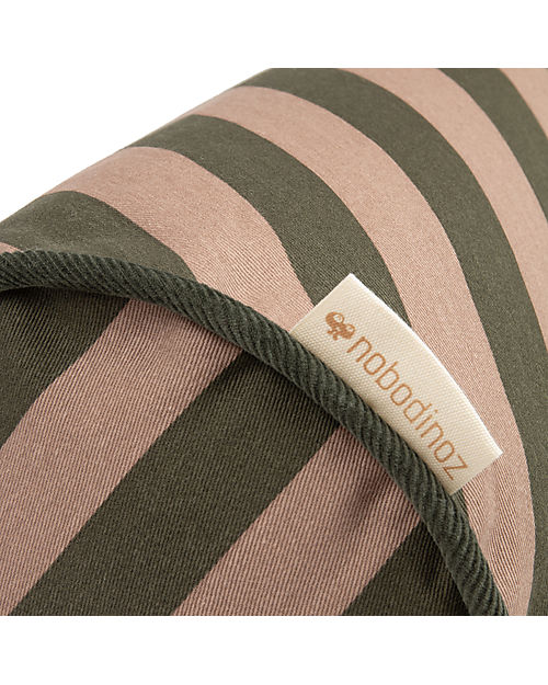 Nobodinoz Majestic Cylindric Cushion - Green Taupe Stripes - 50x18 cm - Organic Cotton Cushions