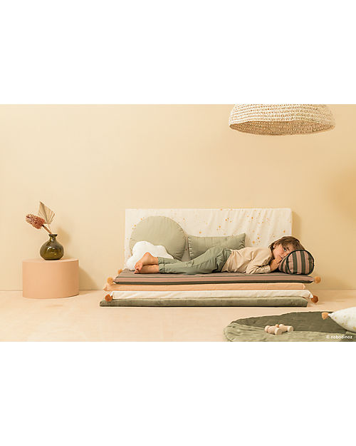 Nobodinoz Majestic Cylindric Cushion - Green Taupe Stripes - 50x18 cm - Organic Cotton Cushions