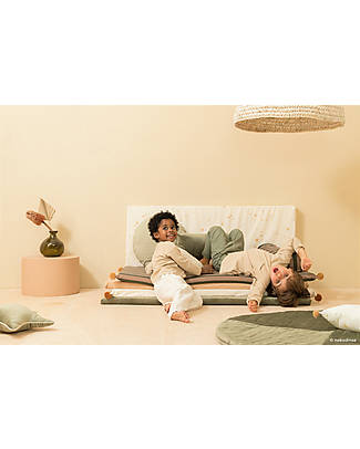 Nobodinoz Majestic Eco Floor Mattress - Green Taupe Stripes - 60x120x4 cm - Organic Cotton Padded Playmats