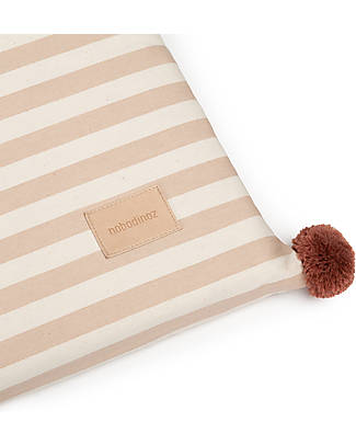 Nobodinoz Majestic Eco Floor Mattress - Taupe Stripes Natural - 60x120x4 cm - Organic Cotton Padded Playmats