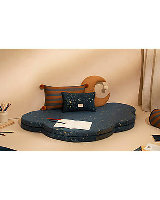 Nobodinoz Majestic Rectangular Cushion - Blue Brown Stripes - 46x27 cm - Organic Cotton Cushions