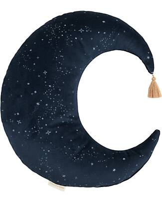 Nobodinoz Moon Cushion - Midnight Blue and Silver- 32x32x6 cm - Eco-Velvet Cushions