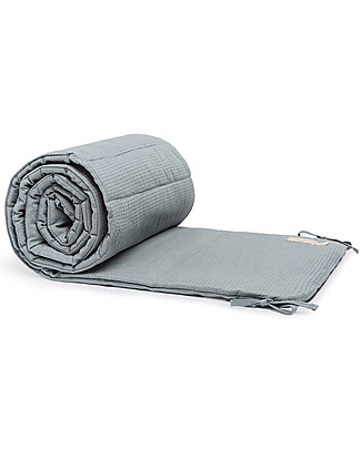 Nobodinoz Nest Cot Bmper HoneyComb - Stone Blue - Cotton Bumpers