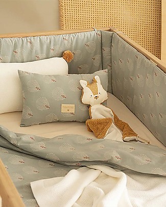 Nobodinoz Nest Cot Bumper - White Gatsby/Green - Organic cotton Bumpers