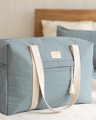 Nobodinoz Opera Waterproof Maternity Bag - Stone Blue - Organic cotton Diaper Changing Bags & Accessories