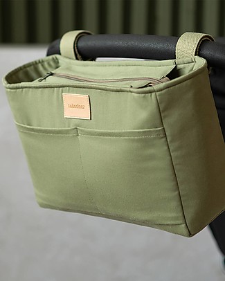 Nobodinoz Organizer Bag for Waterproof Stroller Baby on the Go - Olive Green - Organic Cotton Diaper Changing Bags