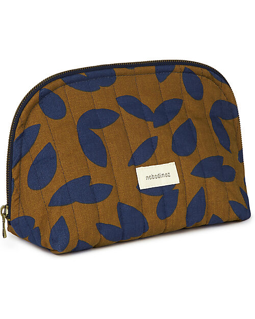 Nobodinoz Paris-Tokyo Waterproof Vanity Case - Blue Leaves - Bio Cotton -  23x18x12 cm Makeup Bags and Pouches
