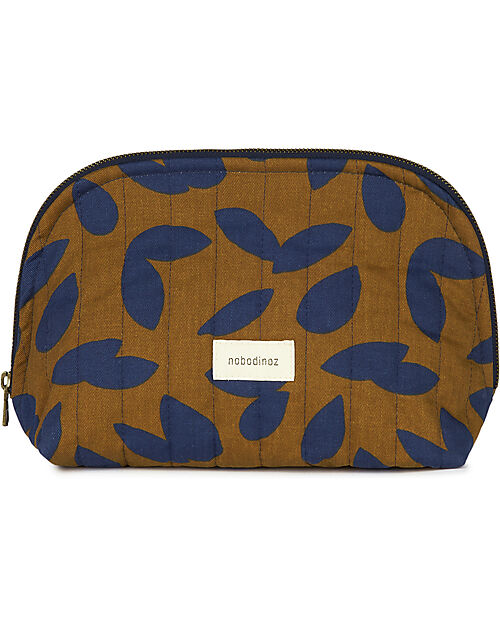 Nobodinoz Paris-Tokyo Waterproof Vanity Case - Blue Leaves - Bio Cotton -  23x18x12 cm Makeup Bags and Pouches