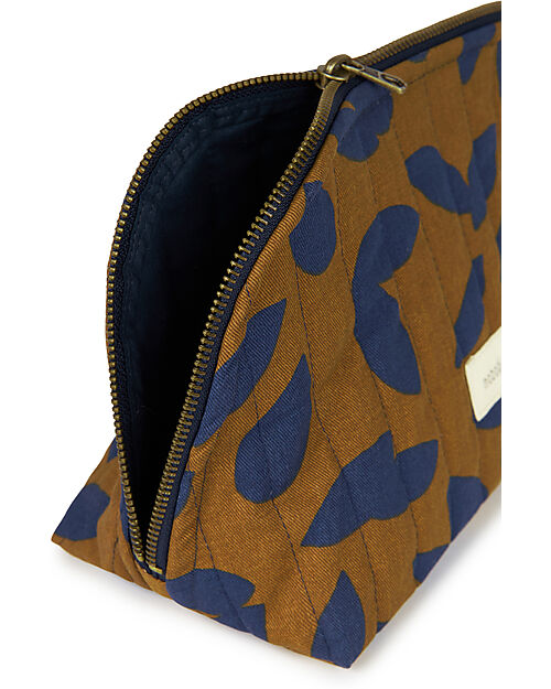 Nobodinoz Paris-Tokyo Waterproof Vanity Case - Blue Leaves - Bio Cotton -  23x18x12 cm Makeup Bags and Pouches
