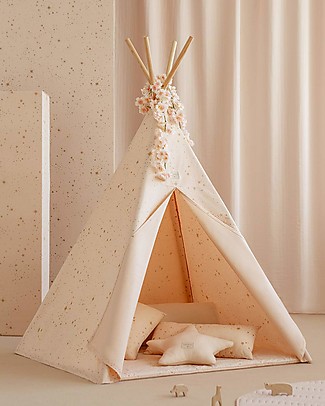 Nobodinoz Phoenix Teepee, Gold Stella/Dream Pink - Organic cotton and pine wood Tepees & Tents
