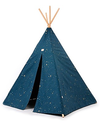 Nobodinoz Phoenix Teepee, Gold Stella/Night Blue - Organic cotton and pine wood Tepees & Tents