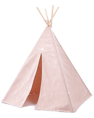Nobodinoz Phoenix Teepee, White Bubble/Misty Pink - Organic cotton and pine wood Tepees & Tents