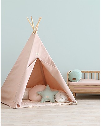 Nobodinoz Phoenix Teepee, White Bubble/Misty Pink - Organic cotton and pine wood Tepees & Tents