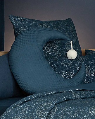 Nobodinoz Pierrot Moon Cushion, Night Blue - 36x32 cm - Organic cotton Cushions