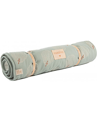 Nobodinoz Portable Changing Pad Nomad - White Gatsby / Antique Green - Organic cotton Travel Changing Mats