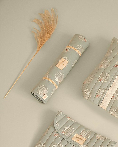 Nobodinoz Portable Changing Pad Nomad - White Gatsby/Green - Organic cotton Travel Changing Mats