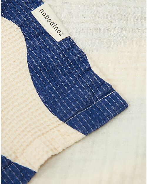 Nobodinoz Portofino Bath Poncho - Blue Waves Waffle - Organic Cotton Towels And Flannels