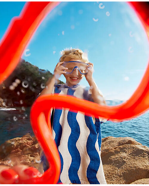 Nobodinoz Portofino Bath Poncho - Blue Waves Waffle - Organic Cotton Towels And Flannels