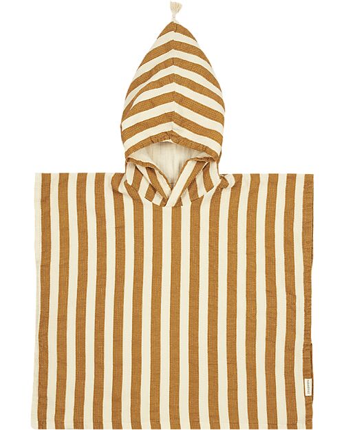Nobodinoz Portofino Bath Poncho - Honey Stripes Waffle - Organic Cotton Towels And Flannels