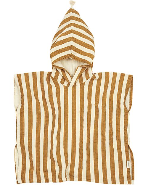 Nobodinoz Portofino Bath Poncho - Honey Stripes Waffle - Organic Cotton Towels And Flannels