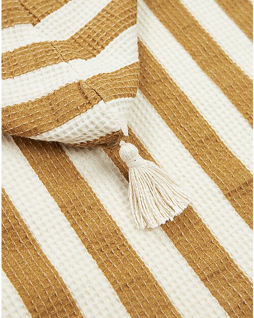 Nobodinoz Portofino Bath Poncho - Honey Stripes Waffle - Organic Cotton Towels And Flannels