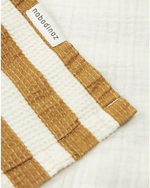 Nobodinoz Portofino Bath Poncho - Honey Stripes Waffle - Organic Cotton Towels And Flannels