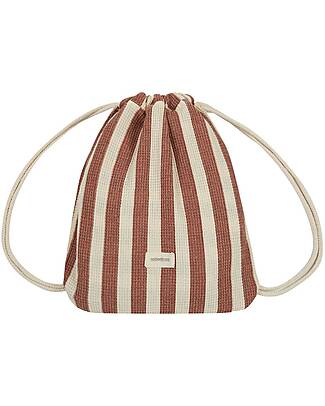 Nobodinoz Portofino Beach Towel Bag Set - Rusty Red and White Stripes - Organic Cotton Towels And Flannels