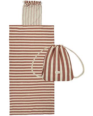 Nobodinoz Portofino Beach Towel Bag Set - Rusty Red and White Stripes - Organic Cotton Towels And Flannels
