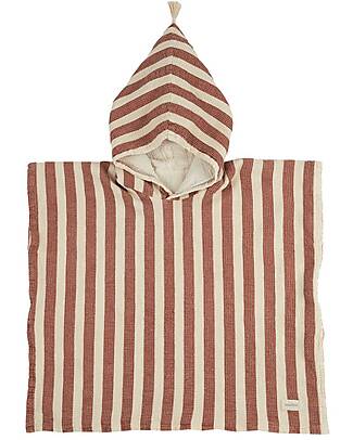 Nobodinoz Portofino Poncho - Rusty Red and White Stripes - Organic Cotton Towels And Flannels