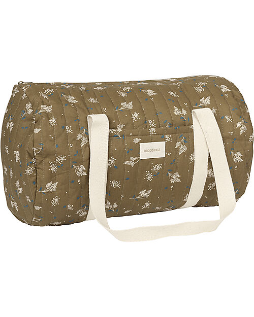 Nobodinoz Quilted Weekend Bag Stories, Brown Lilac - Organic cotton Diaper Changing Bags