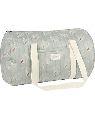 Nobodinoz Quilted Weekend Bag Stories, White Gatsby/Antique Green - Organic cotton Diaper Changing Bags
