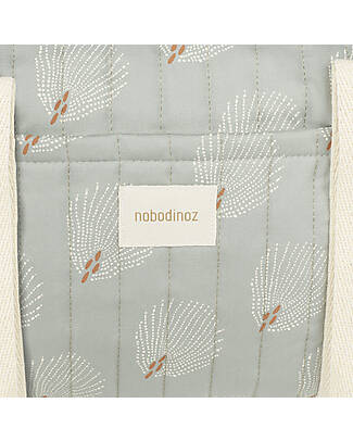 Nobodinoz Quilted Weekend Bag Stories, White Gatsby/Antique Green - Organic cotton Diaper Changing Bags