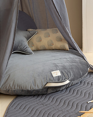 Nobodinoz Round Beanbag Sahara - Slate Grey - Quilted Eco-velvet Cushions