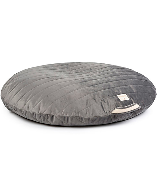 Nobodinoz Round Beanbag Sahara - Slate Grey - Quilted Eco-velvet Pouf
