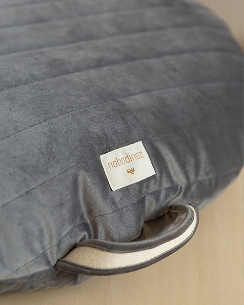 Nobodinoz Round Beanbag Sahara - Slate Grey - Quilted Eco-velvet Pouf