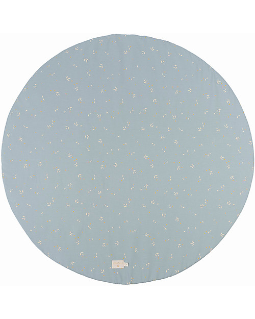 Nobodinoz Round Rug Full Moon Small - Willow Soft Blue - 105 cm - Organic Cotton Padded Playmats