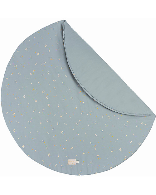 Nobodinoz Round Rug Full Moon Small - Willow Soft Blue - 105 cm - Organic Cotton Padded Playmats