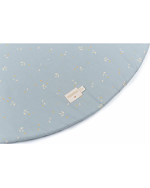Nobodinoz Round Rug Full Moon Small - Willow Soft Blue - 105 cm - Organic Cotton Padded Playmats